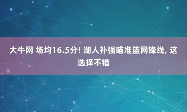 大牛网 场均16.5分! 湖人补强瞄准篮网锋线, 这选择不错